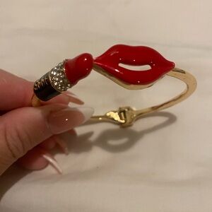 Red Lipstick and Lips Gold Bracelet